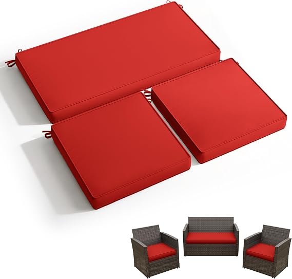 3 Pack Outdoor Patio Seat Cushions Replacement Covers Fit for 4 Pieces 4-Seater Wicker Rattan Patio Conversation Set Loveseat Chair Couch Furniture,36x18x2,18x18x2,Red-Cover Only