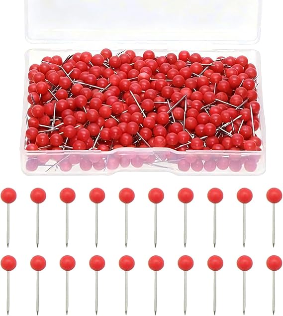 200 PCS Red Map Push Pins, Steel Points Round Head Tacks, Small Thumb Tacks Marking Pushpins for Cork Board, Bulletin, Fabric Marking, Poster(Red)