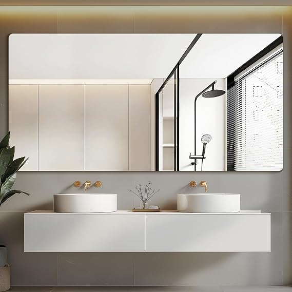 Mirrorons 72x36 Frameless Bathroom Mirror, Rounded Corner Bathroom Vanity Mirror, Modern Wall Mounted Vanity Mirror for Living Room, Bedroom, Bathroom, Entryway (Horizontal/Vertical)