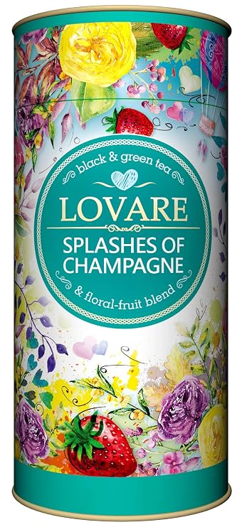 Lovare ...Share the Love Tea Splashes of Champagne Blend of Black & Green Leafy Tea with Berry Pieces, Flower Petals and the Natural Strawberry Flavour 80 g