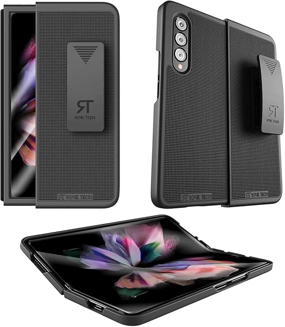 Designed for Samsung Galaxy Z Fold3 5G Case with Belt Clip Holster | Rugged Holster & Protective Phone Case Combo with Anti-Slip Texture - Black