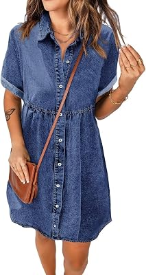 Womens Denim Dress for Women Cute Babydoll Denim Shirt Dress Denim Dress with Pockets,XS, Navy