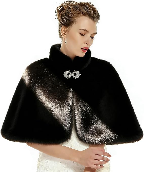 Tgirls Women's Wedding Faux Fur Shawl and Wrap Bridal Fur Stole Cape Cloak Fur Scarf for Bride and Bridesmaids