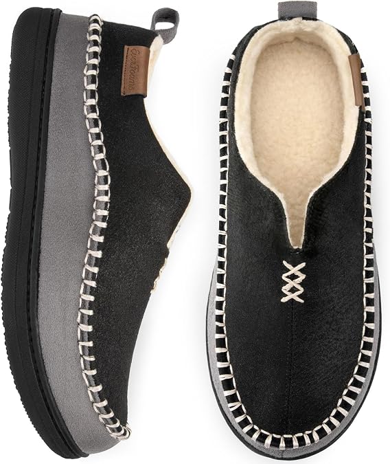 EverFoams Men's Moccasin Slippers Memory Foam Anti-skid Sole Soft Shoes | machine-washable,gifts,anti-slip sole,lightweight,indoor and outdoor,cozy