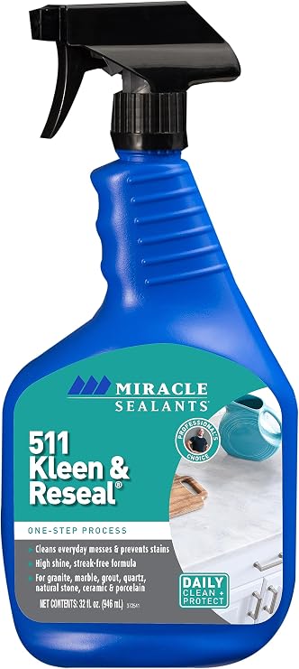Miracle Sealants 511 Kleen & Reseal Clean & Seal Spray, 32oz | Cleans & re-seals granite, marble, quartz, ceramic, porcelain, tile & grout in one step; high shine and streak-free.