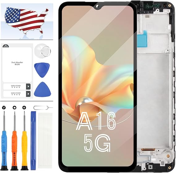 Incell Screen Replacement for Samsung Galaxy A16 5G SM-A166B SM-A166P SM-A166E LCD Display Touch Screen Digitizer Assembly Repair Kit - Black with Frame(Not for 4G)