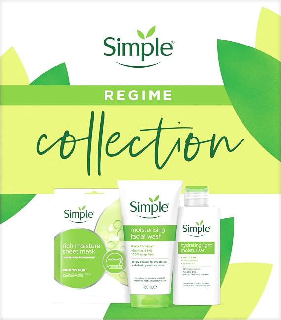 Simple Kind to Skin Regime 3 piece Gift Set with Face Wash, Sheet Mask & Moisturiser Perfect for Any Occasion