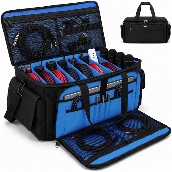 DJ Cable Bag with Laptop Pocket & Adjustable Dividers (Navy Blue)