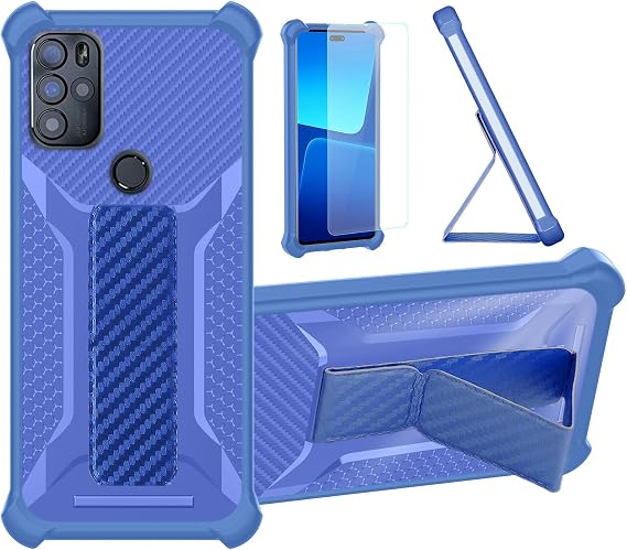 bojioderf Case Compatible for BLU G91 Pro Phone Case Cover [with Tempered Glass Screen Protector] Hybrid Case [Folding Support Magnetic] [Frosted Anti-Fingerprint] Blue