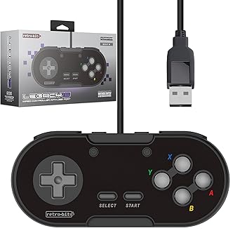 Retro-Bit Legacy 16 Wired USB Controller - Features Home, SS & ZLZR Buttons - for Switch, PC, MacOS, RetroPie, Raspberry Pi - Onyx