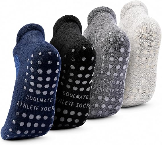 CoolMate Mens Grip Socks, Non Slip Athletic Socks for Pilates, Yoga