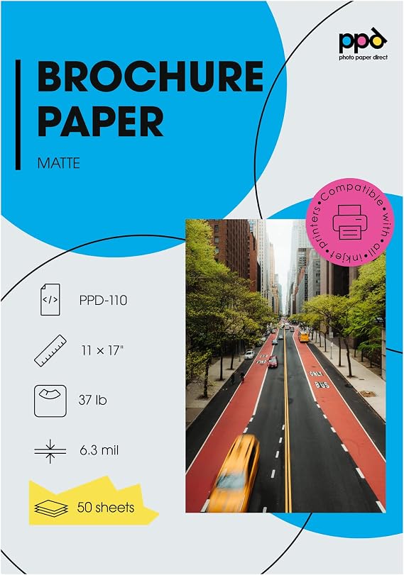 PPD 50 Sheets 11x17" Double Sided Brochure and Flyer Paper Matte