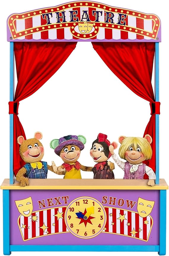 WodGod Wooden Puppet Theater, Puppet Theater with Curtains for Tabletop Drama Performance, Role-Playing,Great for Shows, Events and Pretend Play, Portable