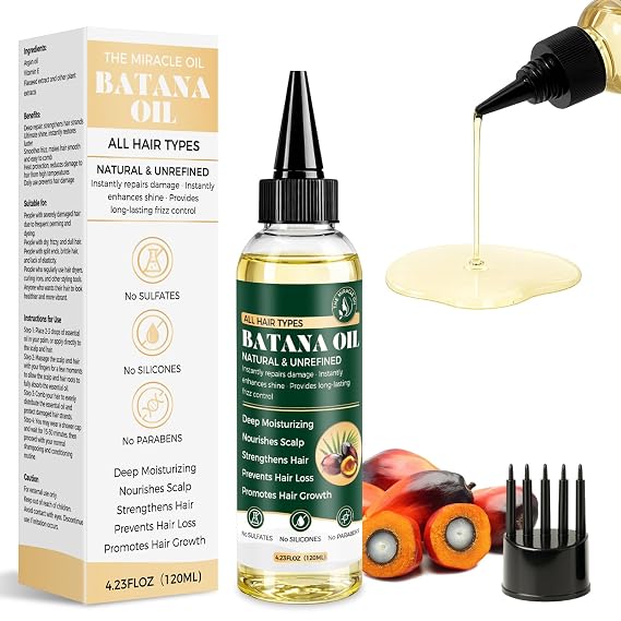 Batana Oil for Hair Growth, 100% Pure Hair & Scalp Treatment for Dry, Frizzy, Damaged Hair, Strengthening Care, Helps Reduce Hair Loss, Enhances Shine, Suitable for All Hair Types