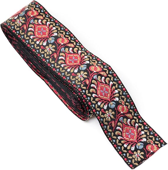 yueton 5 Yards Boho Jacquard Ribbon Ethnic Style Embroidered Jacquard Trim Vintage Ribbon Lace Trim for Sewing Bag Shoulder Clothing Accessories Craft