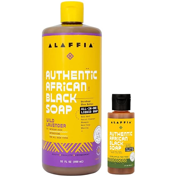 Alaffia Authentic African Black Soap, Lavender + Travel Eucalyptus Tea Tree