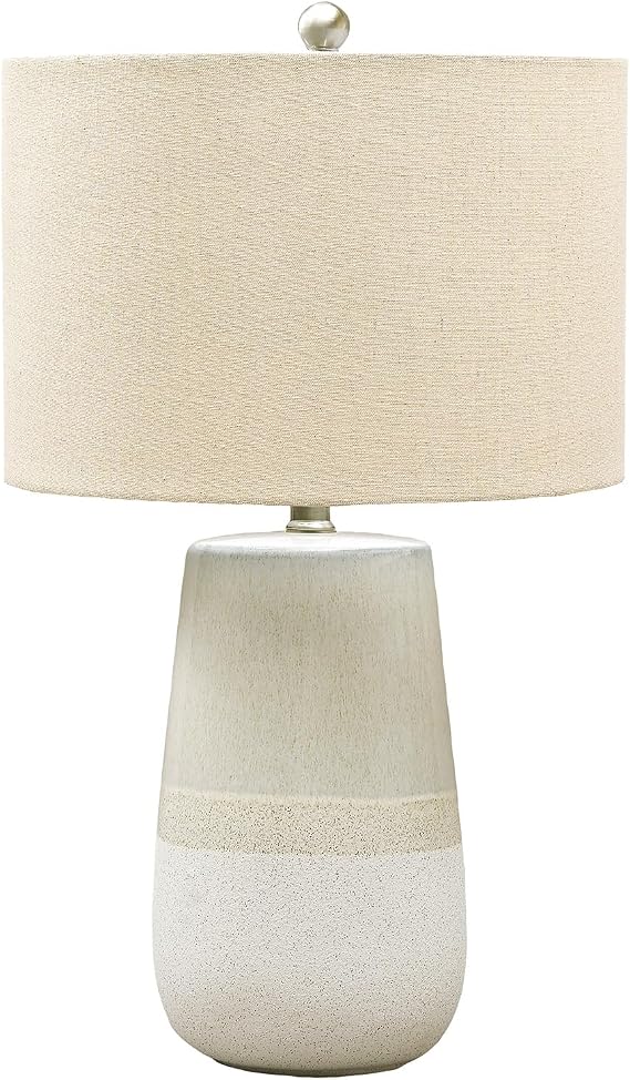Signature Design by Ashley Shavon Contemporary 27" Textured Neutral Glaze Table Lamp, Beige & White