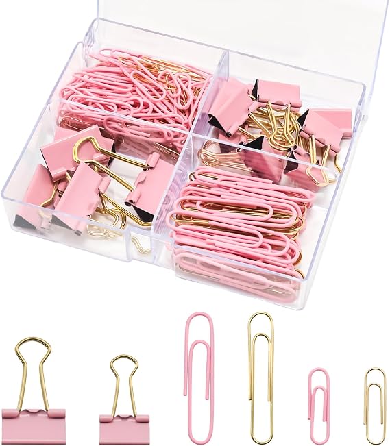 Pink Paper Clips Binder Clips Combo Set