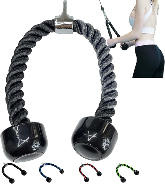 AOHO MOOON Upgrades Tricep Rope LAT Pull Down Cable Attachment, 27 inches, Exercise Machine Attachments Pulley System Gym Workout Rope.