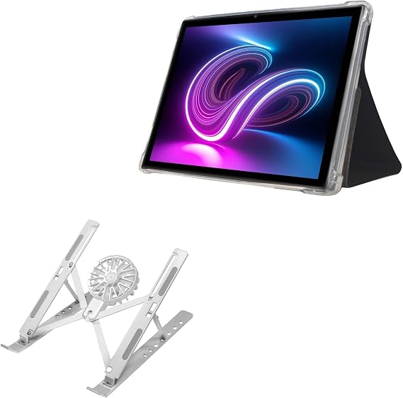 BoxWave Stand and Mount Compatible with Headwolf WPad 3 - QuickSwitch Stand with Cooling Fan, Portable, Multi Angle Viewing Ventilator - Metallic Silver