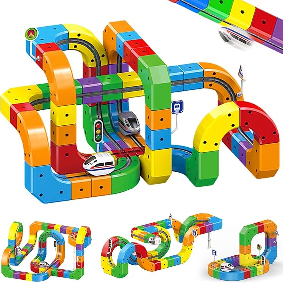 Electric Magnetic Train Track Sets,Building Toy Train Track,Magic Cars Sets,Gravity Defying 3D Embedded Layouts & Motorized Car,for 3-7 Years Old Toddler Boys and Girls Birthday (123PCS-Two Cars) | Magnetic track design/Motorized 2 race cars/Gravitydefying play/STEM educational toy/Kidfriendly gift choice