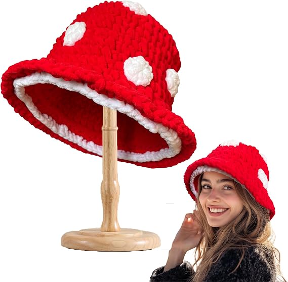 Mushroom Hat, Spotted Crochet Bucket Hats for Woman