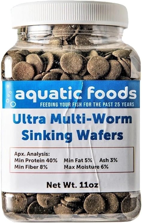 Ultra Multi-Worm 12mm - 1/2" Small Sinking Wafers for Bottom Fish, Shrimp, Snails, Crabs, Crayfish, All Tropical Fish...11oz Small Jar