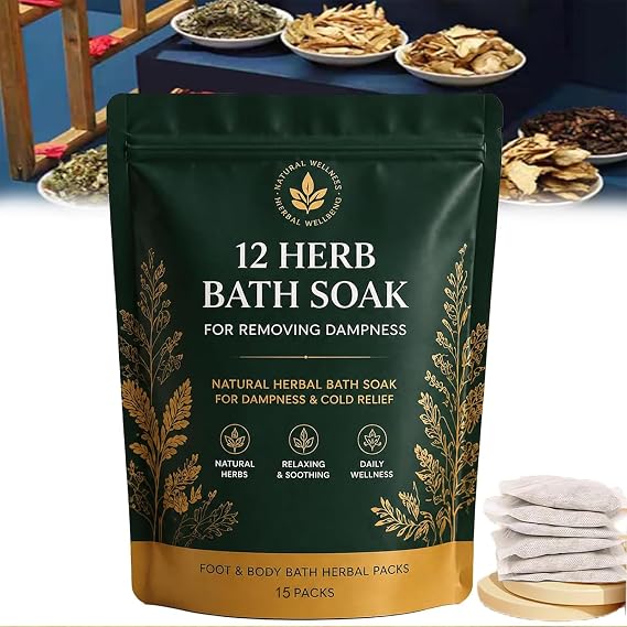 12 Herb Bath Soak for Removing Dampness, Natural Herbal Bath Soak for Dampness & Cold Relief, Relaxing Foot & Body Bath Herbal Packs for Daily Wellness,15 Bags*30g (1 Packs)