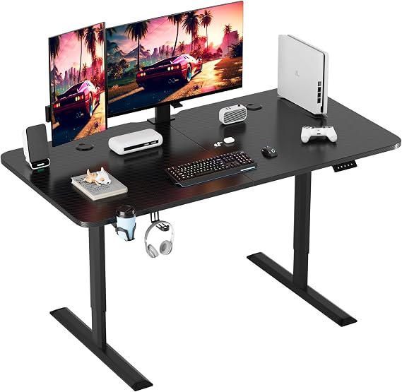 Furmax Electric Height Adjustable Standing Desk 55 x 24 Inches Sit Stand Up Desk Memory Preset Computer Gaming Desk T-Shaped Bracket for PC Gamer, Carbon Black