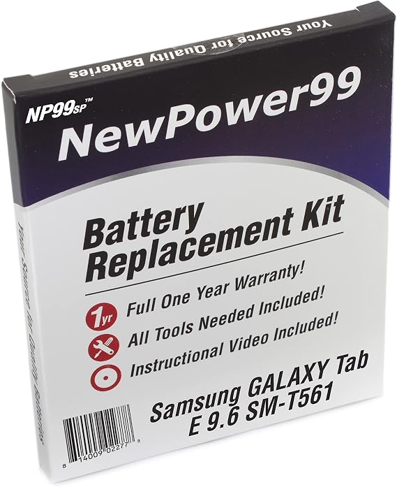 Battery Kit for Samsung Galaxy Tab E 9.6 SM-T561 with Tools, How-to Video, Long Life Battery from