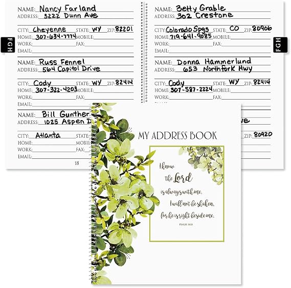 Current Faith Large Print Address Book, 56 Pages, Big 7 x 8.5 Spiral Bound, Soft Cover Religious Organizer for Contact Phone Number, Mailing Address, Email, Easy-to-Read Senior Logbook