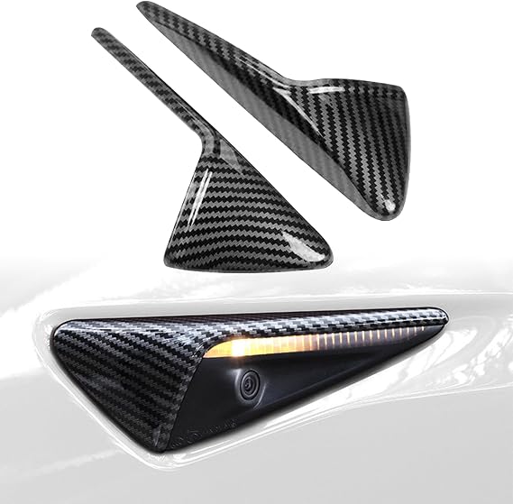 for Tesla Model 3/Y HW3.0 Turn Signal Side Camera Protection Cover Decoration Accessories fit for 2017-2023 Tesla Model 3 and 2020-2023.6 Tesla Model Y (Glossy Carbon Fiber Pattern)