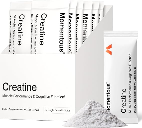Momentous Creatine Monohydrate Powder, 5g per Serving, Unflavored | Supports Lean Muscle, Strength, Recovery, Cognitive Function, NSF Certified for Sport, Non-GMO & Gluten-Free (15 Servings)