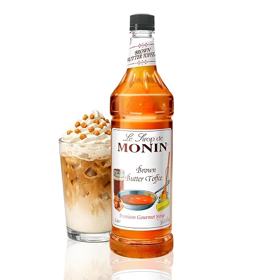 Monin - Brown Butter Toffee Syrup, Buttery-Smooth Flavor with Rich Nutty Aroma, Great for Lattes, Milkshakes, and Iced Coffees, Gluten-Free, Vegan, Non-GMO (1 Liter)