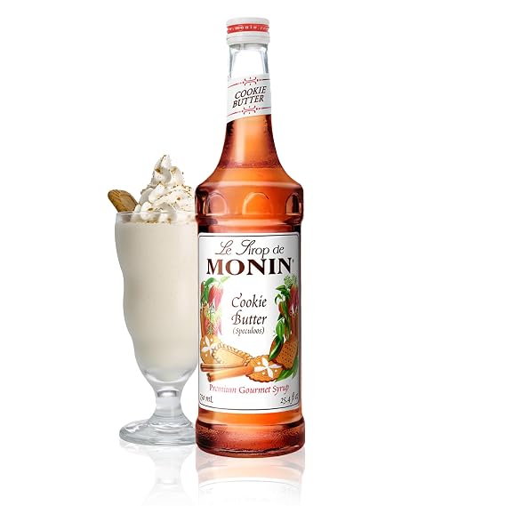 Monin Cookie Butter Syrup for Drinks - Gluten Free - 750 ml / 25.4 fl oz | Cookie Butter Syrup Flavoring for Coffee, Milkshakes, Cocktails, Mochas, Lattes & More, Naturally Flavored, Kosher, Non-GMO