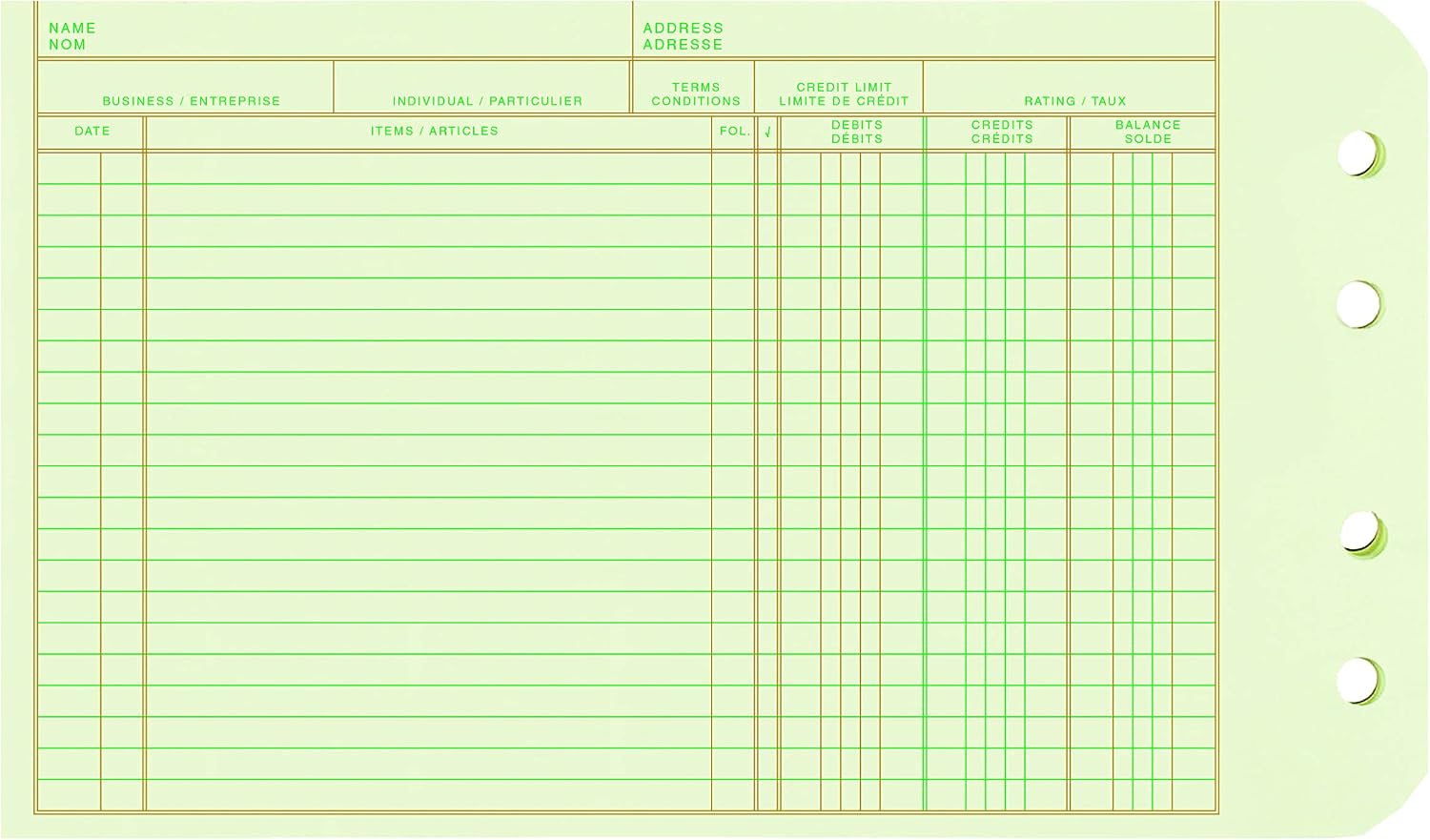 Rediform Extra Sheets for 4-Ring Ledger Binder, Green Eye-Ease Paper, Pre-Punched, 5 x 8.5, 100 Refill Sheets 14-055 14055