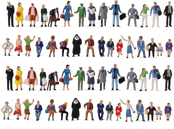 Evemodel HO Scale 1:87 Standing Seated Passenger People Painted Figures for Model Train Layout (60PCS)