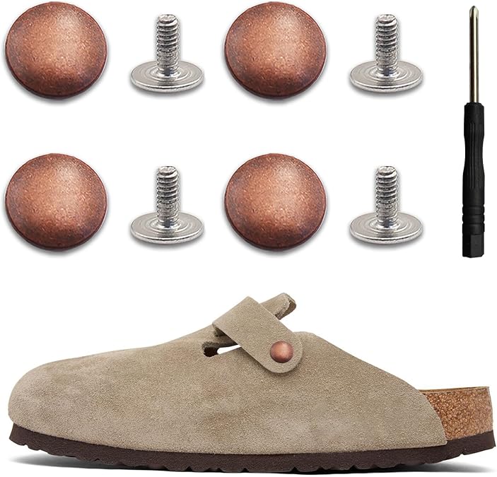 KOTESLLOE Replace Rivets for Suede Cork Clog Potato Shoes with Screw Driver, Replacement Rivets Button for Boston Clogs Shoes, Easy Installation Compatible with Footbed Clogs Repair Parts, Women Men