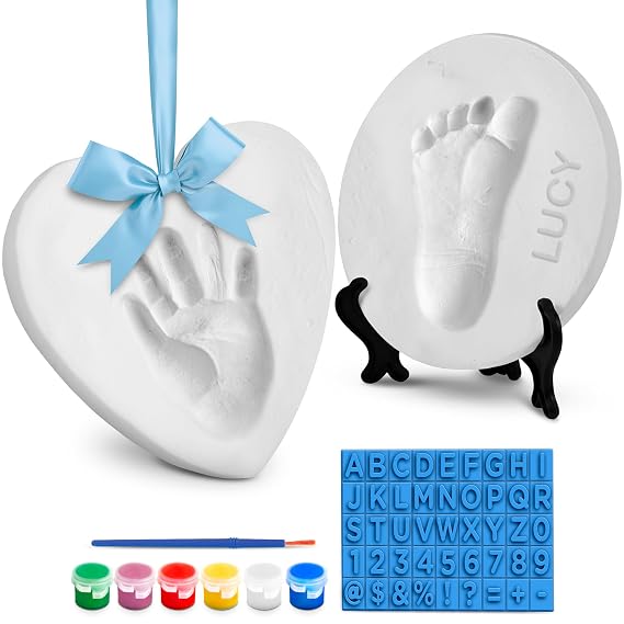 Baby Handprint Ornament Making Kit with Paint Set, Easel & Ribbons, Makes 2