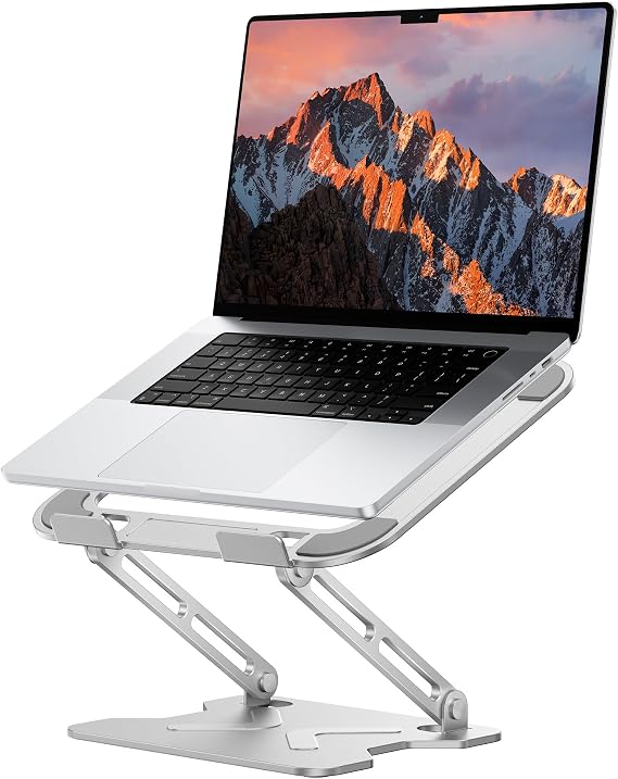 JCZT Adjustable Laptop Stand for Desk, Metal Foldable Laptop Riser, White | Ergonomic Portable Laptop Stand, Ventilated Cooling Computer Notebook Holder for MacBook Air Pro, All 10-16'' Laptops