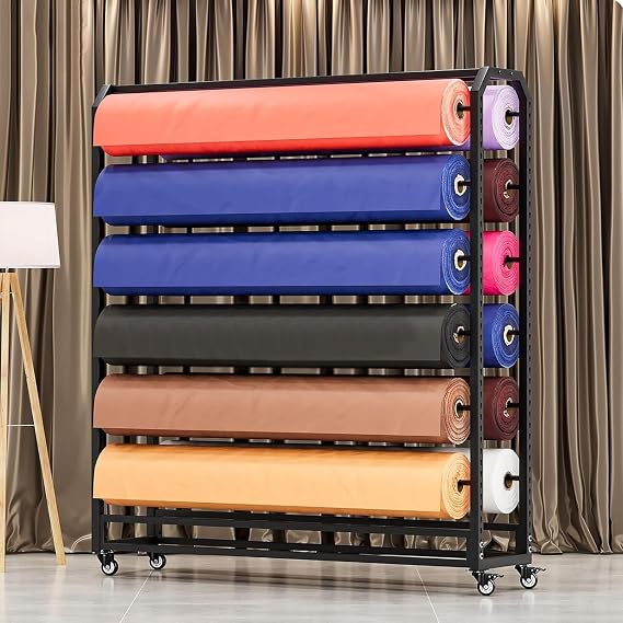 Commercial Textile Fabric Display Stand, Large Storage Rack for Pulling Rollers of Vinyl, Transfer Paper Tape, Wallpaper, Window Film, Garage Workshop,H-170cm/12 Rods-Wide-195cm