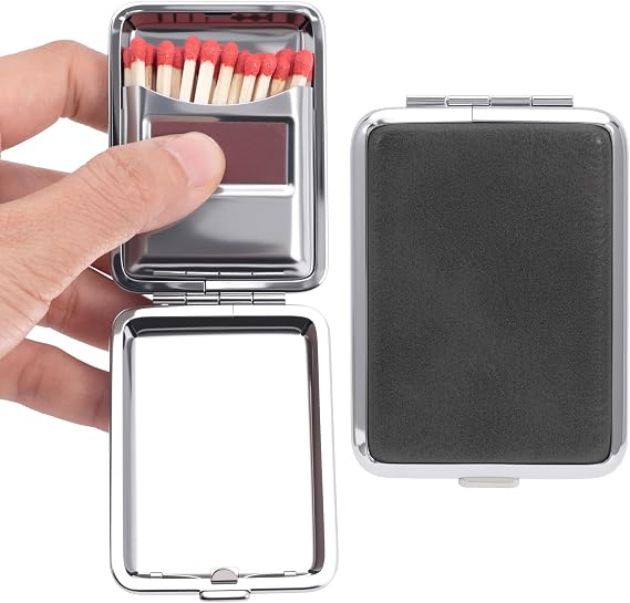 1pc Stainless Steel Match Box Case, 1.86x2.49in, Black
