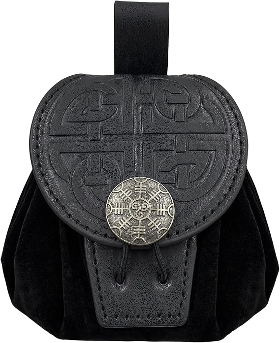 HiiFeuer Vintage Viking Embossed Belt Pouch, Norse Drawstring Coin Purse