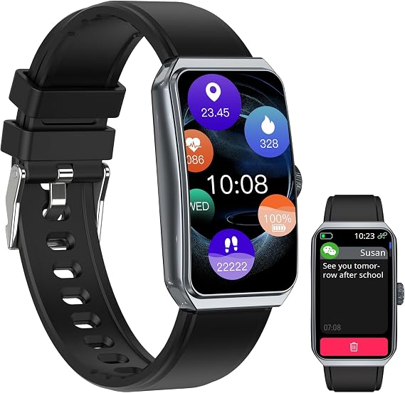 Fitness Tracker, 1.47" HD, Heart Rate SpO2, IP68 Waterproof - Black | 1.47" HD fitness tracker with heart rate, SpO2 & sleep tracking, 100+ sport modes, IP68 waterproof, Android & iPhone