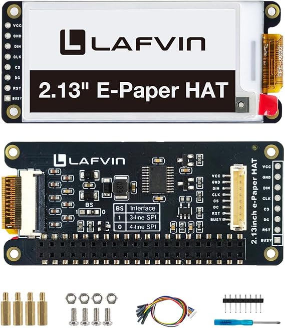 LAFVIN 2.13inch E-Ink E-Paper HAT Display Module Electronic Whiteboard Compatible with Raspberry Pi 5/4B/3B+/3B/2B/A+/Zero W//Zero 2 W