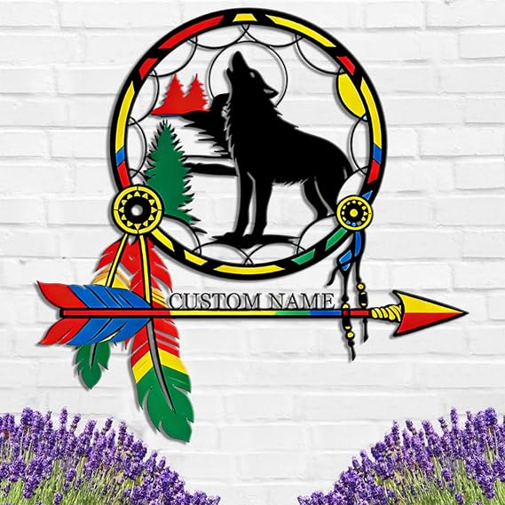 Riaeelvs Custom Dream Catcher Wolf Metal Wall Art - Native American Decor & Home Gifts