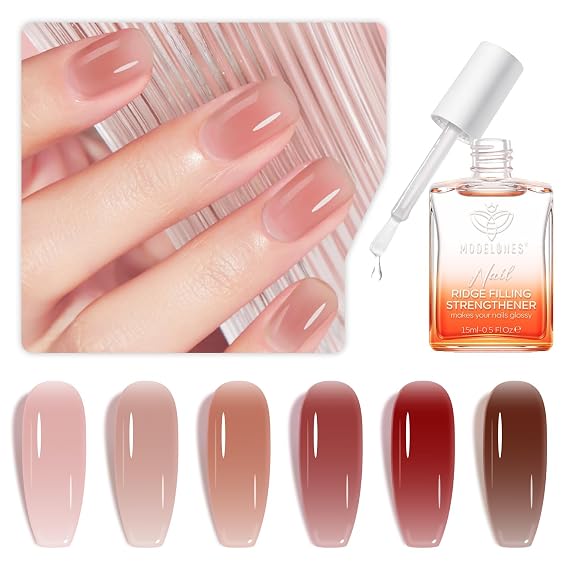 modelones 15ml 8-in-One Nail Ridge Filler Strengthener with 6 Colors Nail Polish Set
