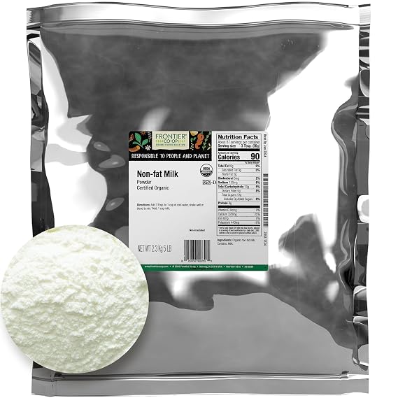 Frontier Co-op Organic Non-Fat Milk Powder 5lb Bulk Bag - Non Fat Powdered Milk for Baking, Cooking, Rehydrating or Shelf Stable Powder