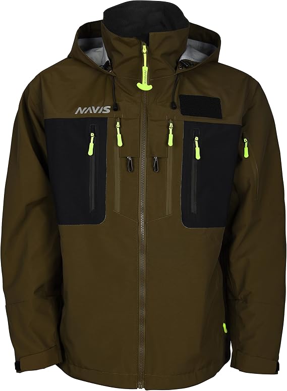 Mens 3L-Gore Pro-Tex Waterproof Fishing Wading Jacket Foul Weather Gear with Storm Hood & Pockets - Dark Green, XXL