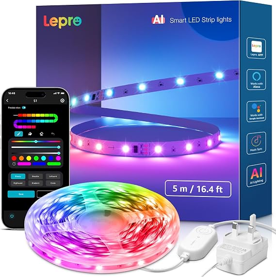 Lepro S1 AI Smart LED Strip Light 5M RGB+IC, Music Sync, App/Voice Control [Energy Class A]